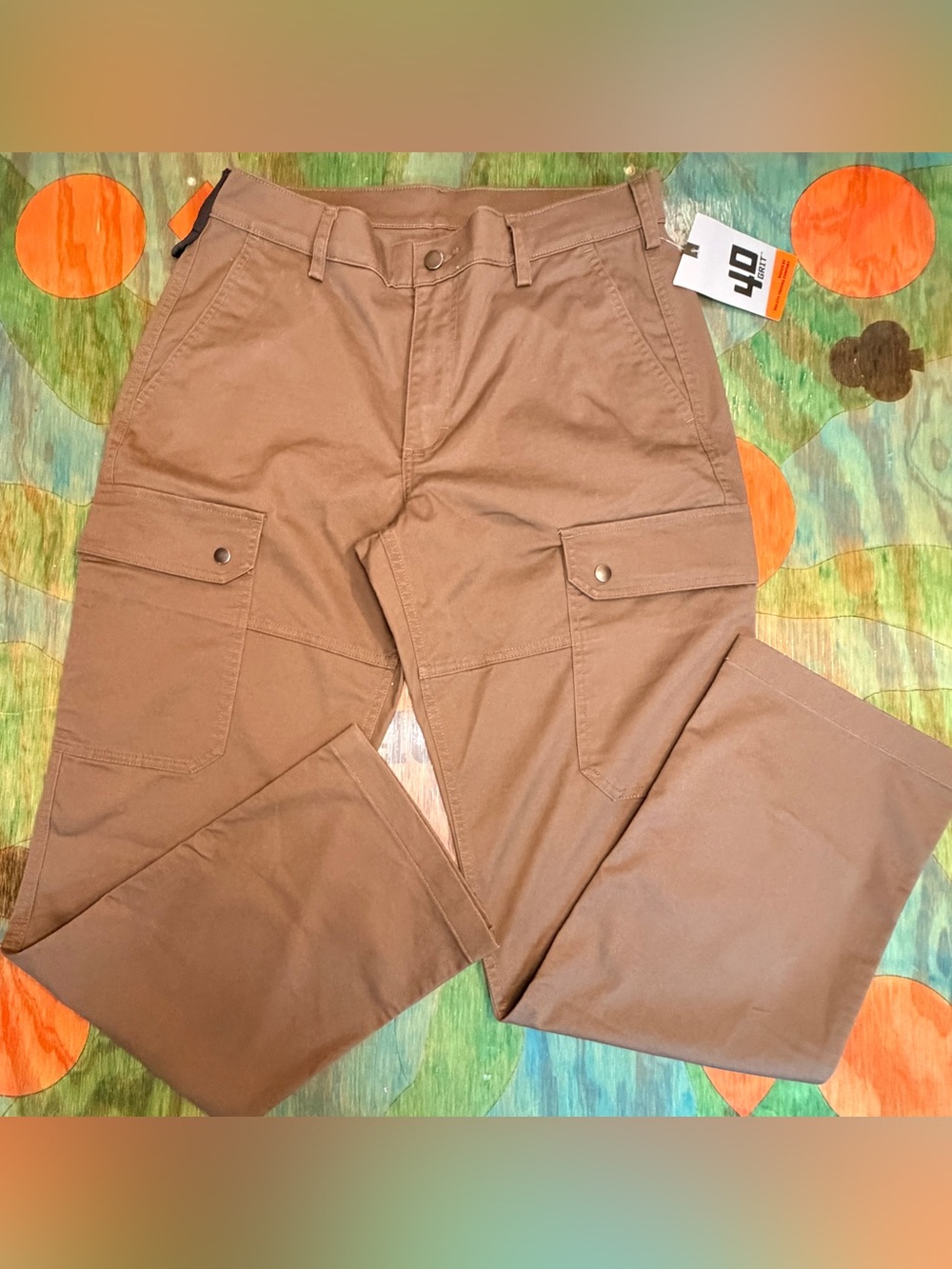NWT Duluth Trading 40 Grit Cargo Pants 34x32 Flex Twill Beige Stretch Relaxed Po